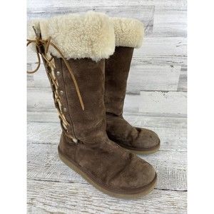 UGG Australia Upside 5163 Brown Suede Sheepskin Lace Up  Boots Women’s Size 10